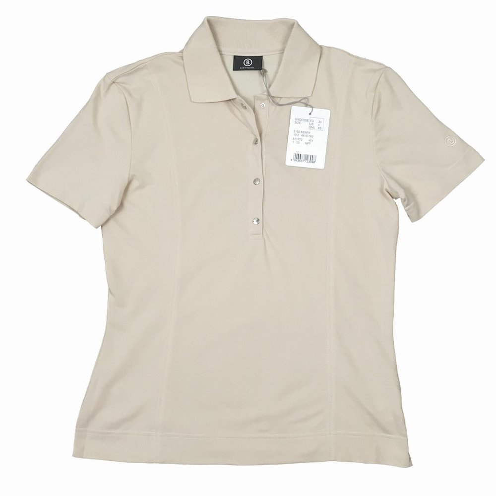 NEW Bogner Kerry Womens Polo Shirt! Tan Bogner "B" on Sleeve Mesh Type Cotton